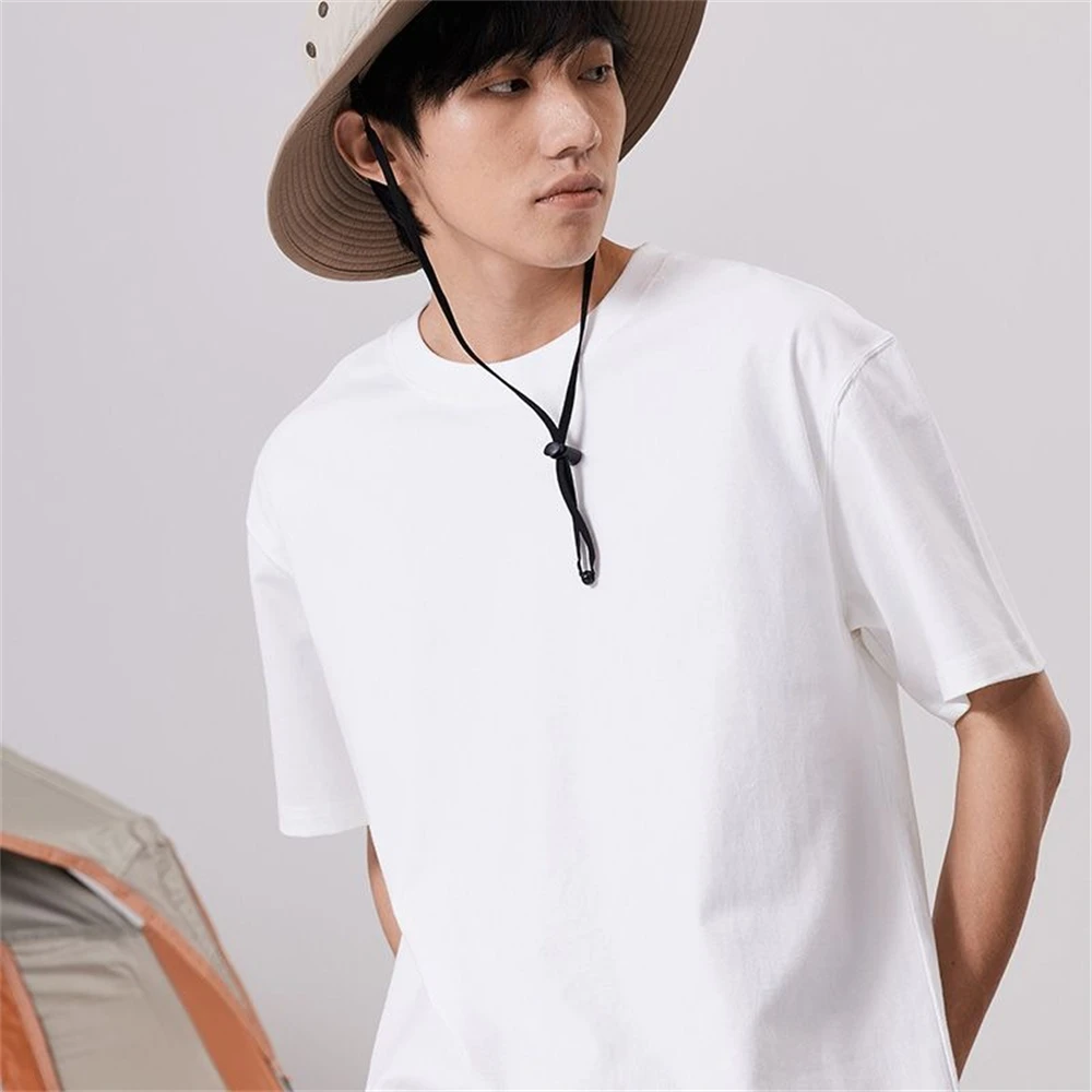 Herren T-Shirt Sommer Baumwoll-Oberteile Damen Einfarbige Blanko-T-Shirts O-Ausschnitt Rundhals Kurzarm Paar Weiße Oberteile – Detail 11