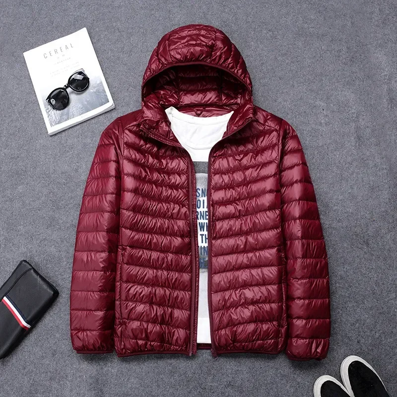 New High-grade Men's White Duck Down Light Down Jacket Men's Short Hooded Men's Autumn Winter Lightweight Oversized Coat