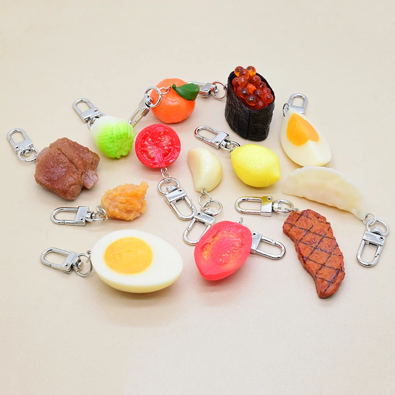 Silicone Sushi Garlic Vegetable Food Keychain Keyring Women Men Fun Simulation Egg Shrimp Fruit Bag Car Airpods Box Accessories