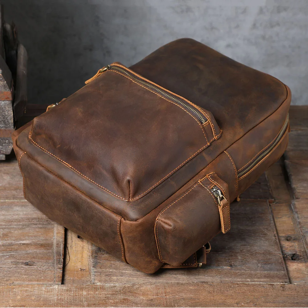 S.WORKER Vintage Echtleder-Rucksack für Herren, Große Laptop-Schultertasche aus Rindsleder, Klassische Vintage Crazy Horse Schultasche für Reisen – Detail 12