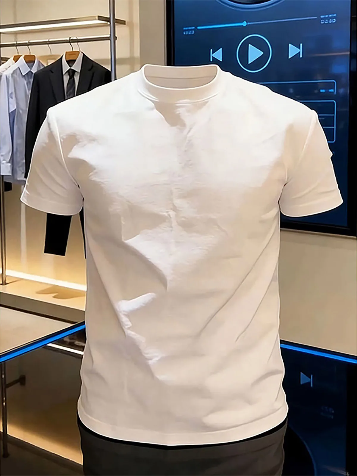 American Style Heavyweight Short Sleeve T-Shirt Men's Summer round Neck Cuffed Sleeve Slim Fit Sport Inner Wear Half Sleeve
