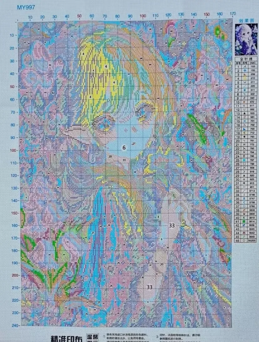 Kits imprimés féeriques de dessin animé 9ct 60x80cm, broderie au point de croix, ensemble de couture, artisanat de décoration pour la maison avec fils d'aiguilles