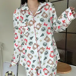 Hello Kitty Kawaii Girls Pajamas Two-piece Set Anime Soft Cotton Long Sleeve Pants Spring Autumn Women Sleepwear Christmas Party