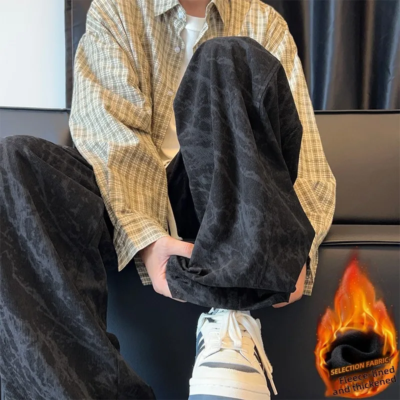 

2025 New Men's Faionable All-Match Thiened Fce Wide Leg Casual Pants Spring Autumn Straight Cut Spor Loose Long Trou...