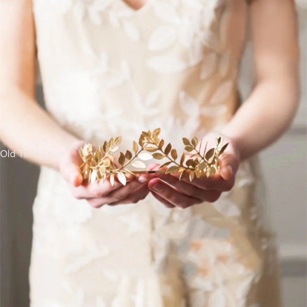 Baroque Golden Metal Leaf Headband Headpiece Crown tiaras Headdress Roman Goddess Greek Hair Jewelry Bride Wedding Accessories image 6