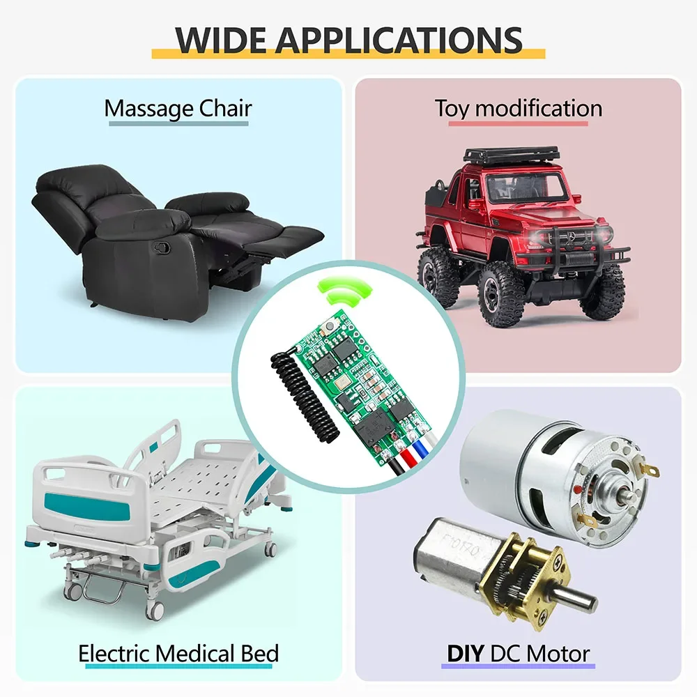 433MHz RF Remote Relay Mini Size Module DC 6V 12V 24V Wireless Garage Door Motor Controller Forward Reverse DIY