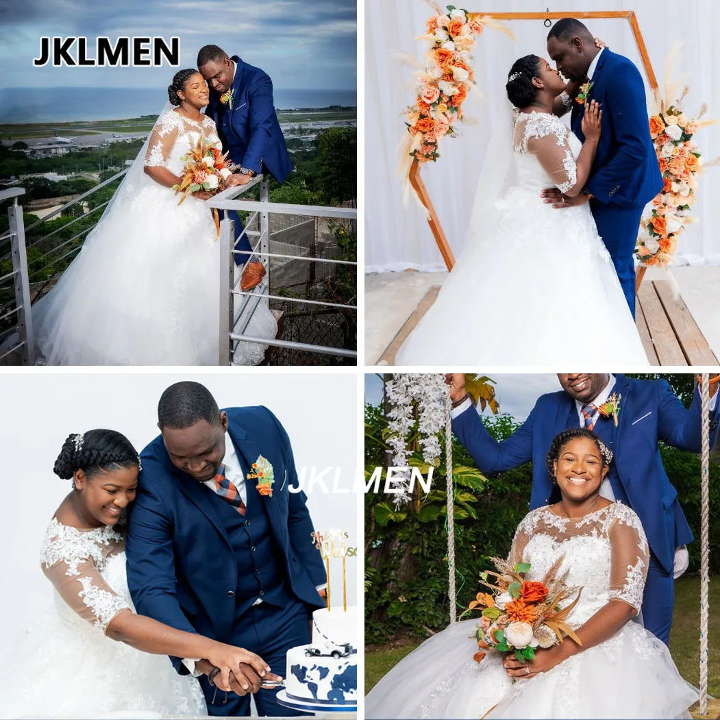 Illusion Scoop Neckline Lace Appliques Half Sleeves Tulle Wedding Dress Corset Bridal Ball Gown Vestidos De Novia Custom Made