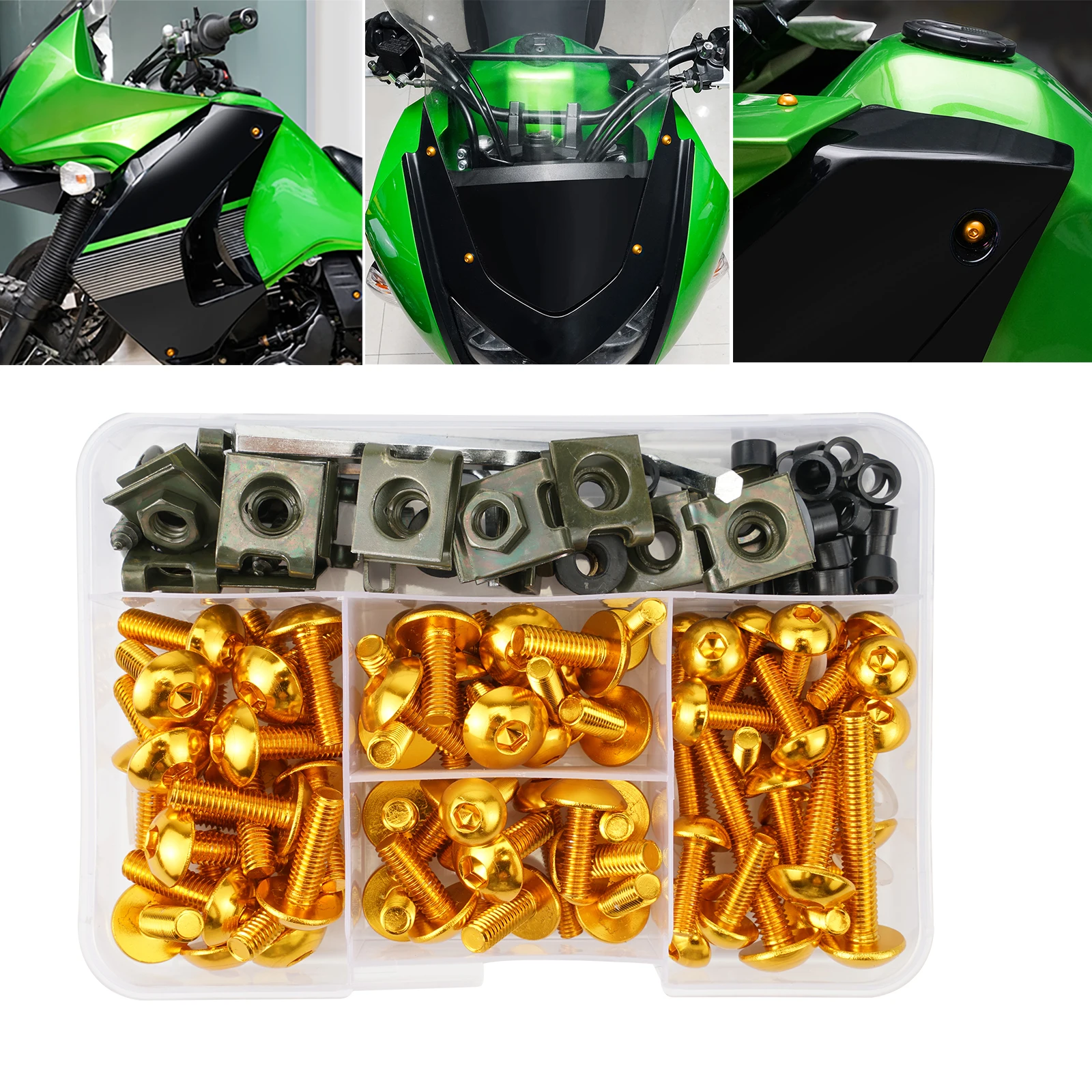 190PCS Motorcycle Kuip Bouten Kit Schroeven Moeren Voor Kawasaki Z1000 Z750 Z800 Z650 Ninja 250R 300 500 650 ZX10R ZX14R 6R 7R 9R