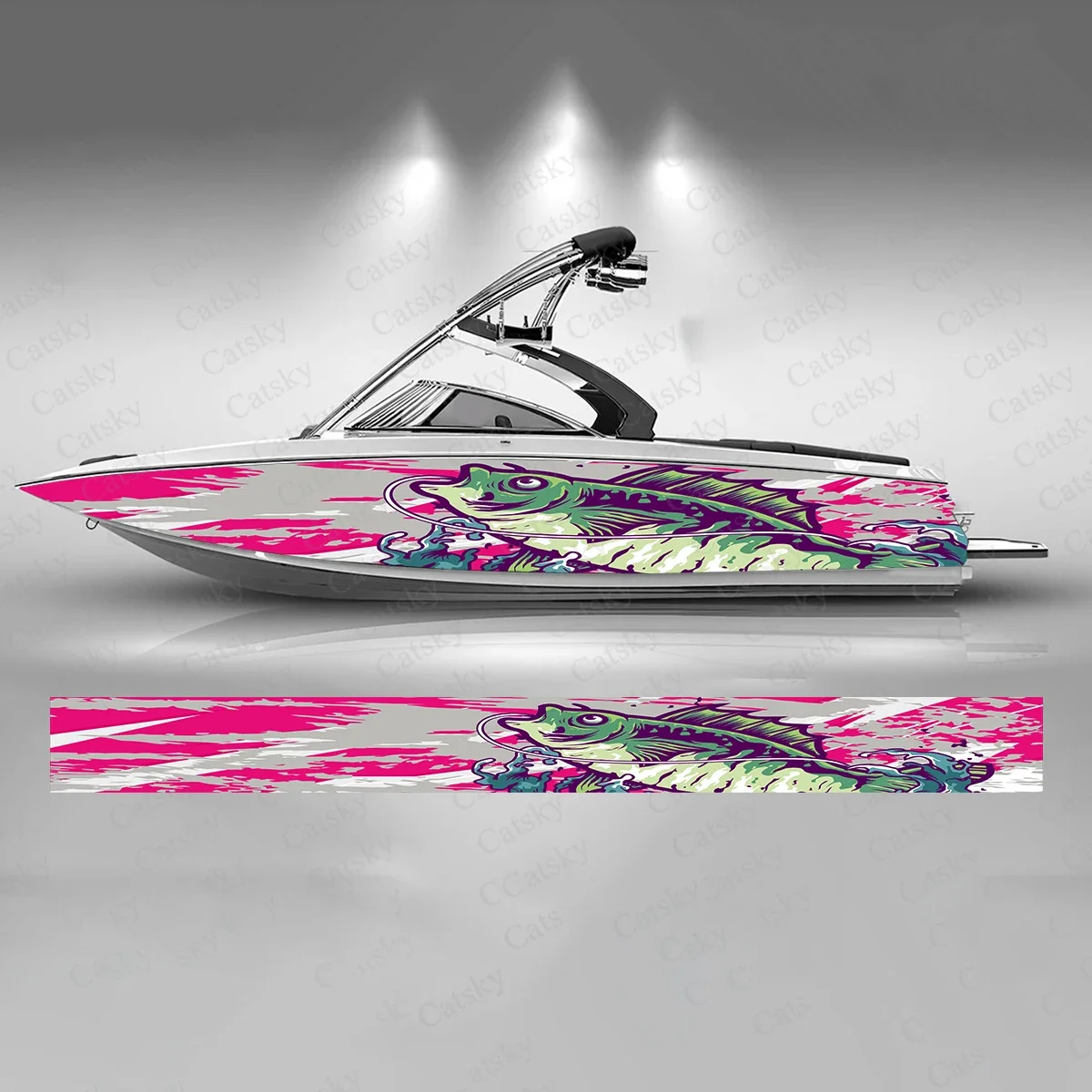 Bass Fish Art Design Boat Sticker Fashion Custom Fish Boat-Sticker Vinyl Waterproof Boat Wrap Graphic Boat Wrap Decal