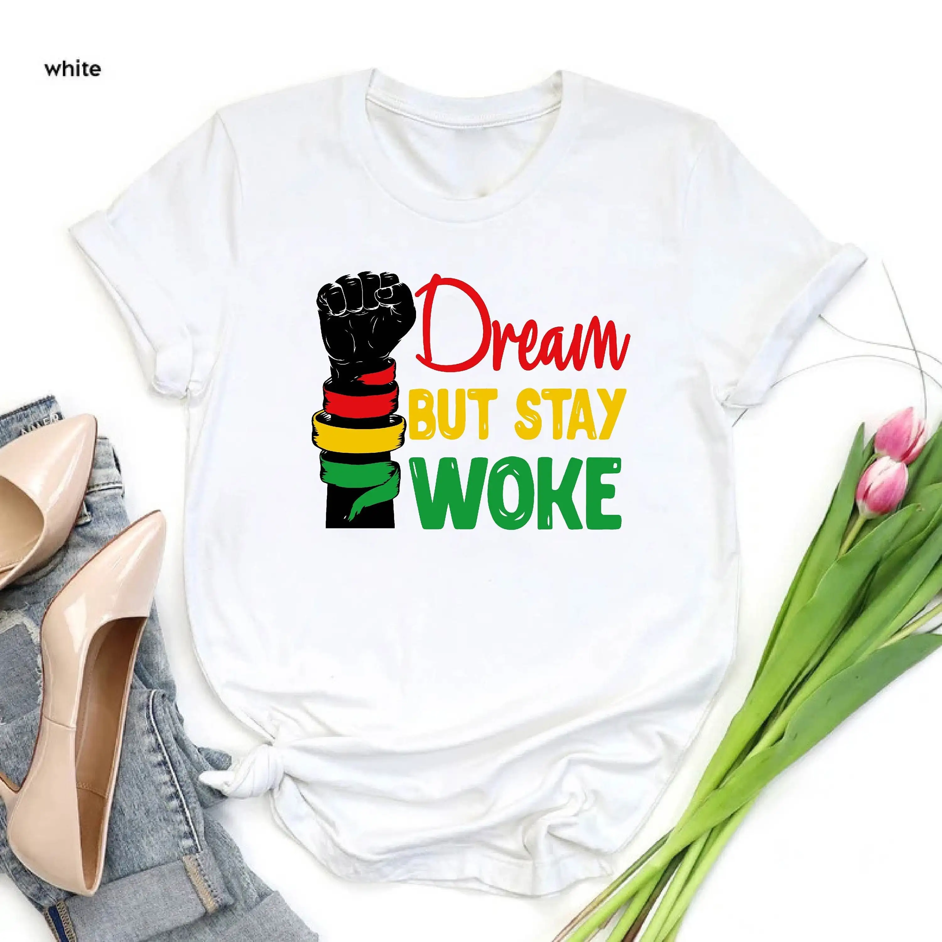 Dream But Stay Woke T shirt Juneteenth Freedom Since 1865 BLM Red Green Yellow Black History