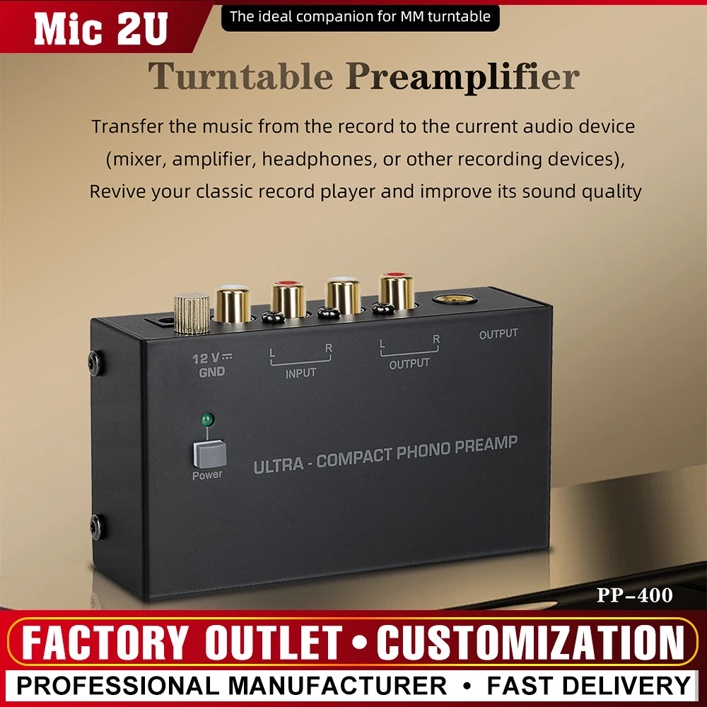 

Ultra-compact Phono Preamp Pre Amp Preamplifier with Level Volume Control 2xRCA Input 2xRCA Output 1/4" TRS Output Interface