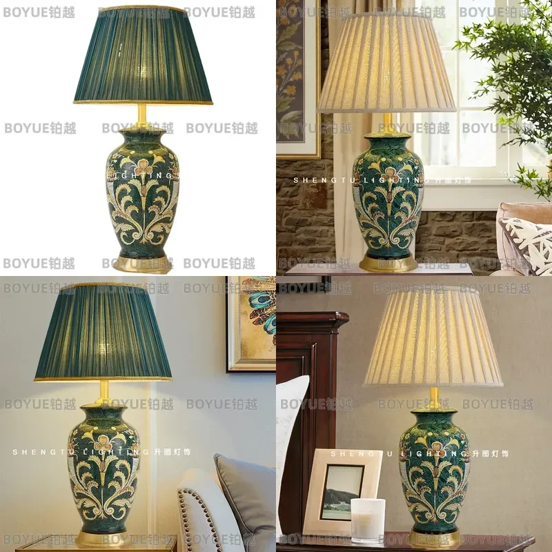 Nordic All Copper Ceramic Table Lamp Modern Living Room Sofa Corner Decor Light Bedroom Bedside Vase Style Ornament