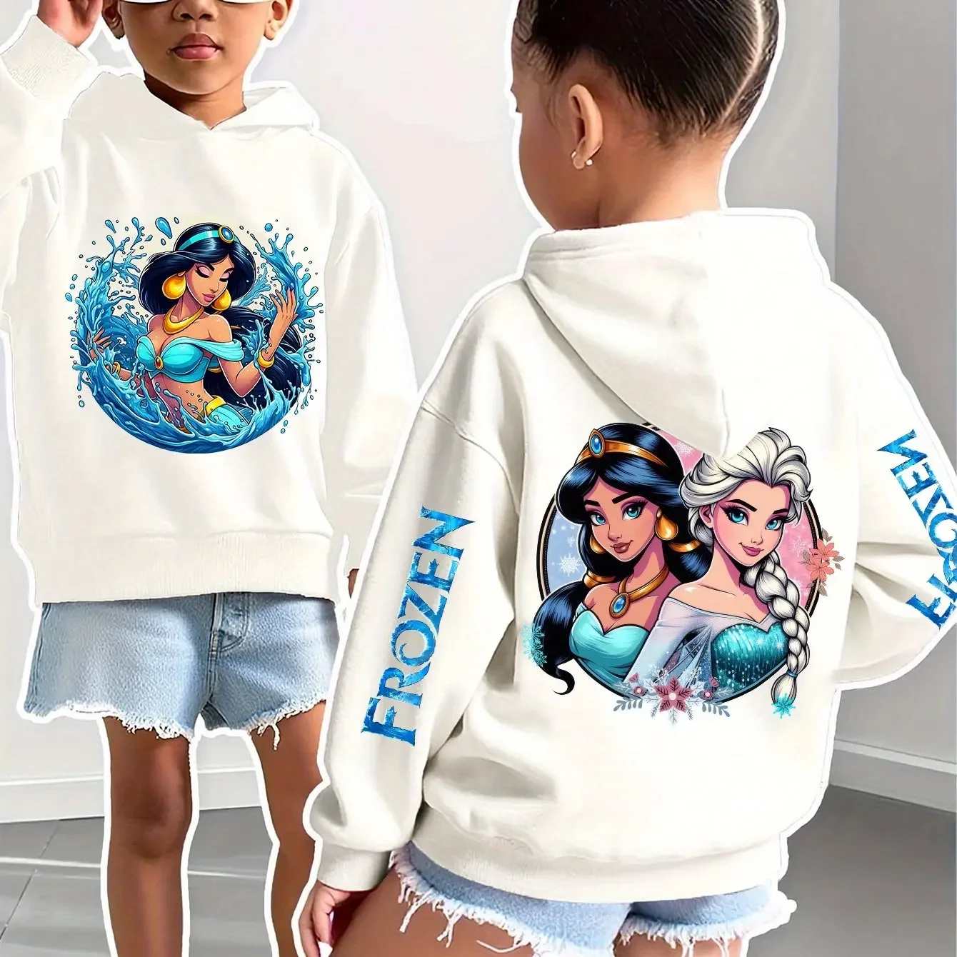 

Принцесса Диснея Эльза для девочек и мальчиков, осенне-зимняя повседневная толстовка с двусторонним принтом, подарок на день рождения в школу, зимняя толстовка