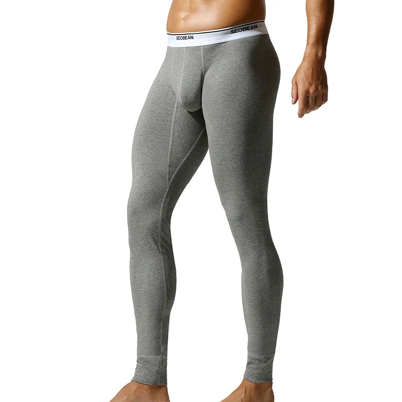 

Men Thermal Underwear Bottoms Leggings Pants Winter Autumn Warm Tights Underwear Low Waist Bugle Pouch Trousers Sleep Bottoms