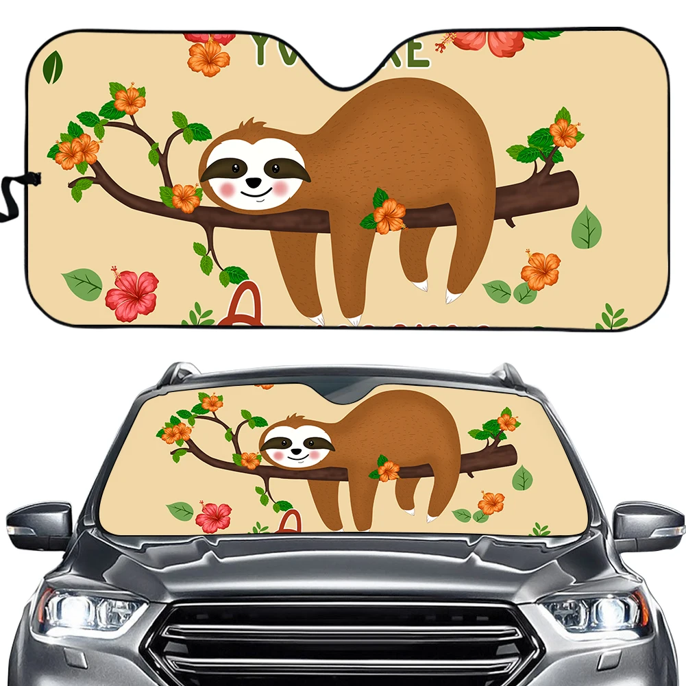 INSTANTARTS Lovely Sloth Cartoon Design Heat Reflector Universal Car Windshield Sun Shade Car Interior Protector Car Sun Shade