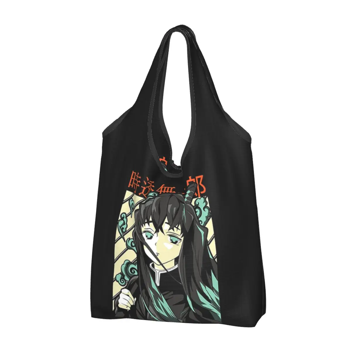 Kimetsu No Yaiba Muichiro Tokito Portable Tote Shopping Bags Large Capacity Shopper Bag Groceries Handbag Shoulder Bag