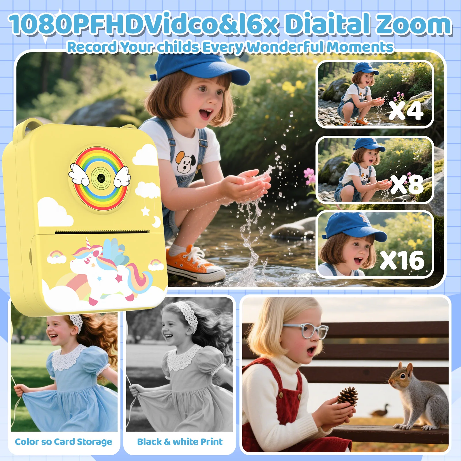 كاميرا رقمية للأطفال للتصوير الفوتوغرافي طابعة صغيرة محمولة حرارية طباعة فورية صور كاميرا أطفال 2.8 بوصة HD لعبة فيديو هدايا #6