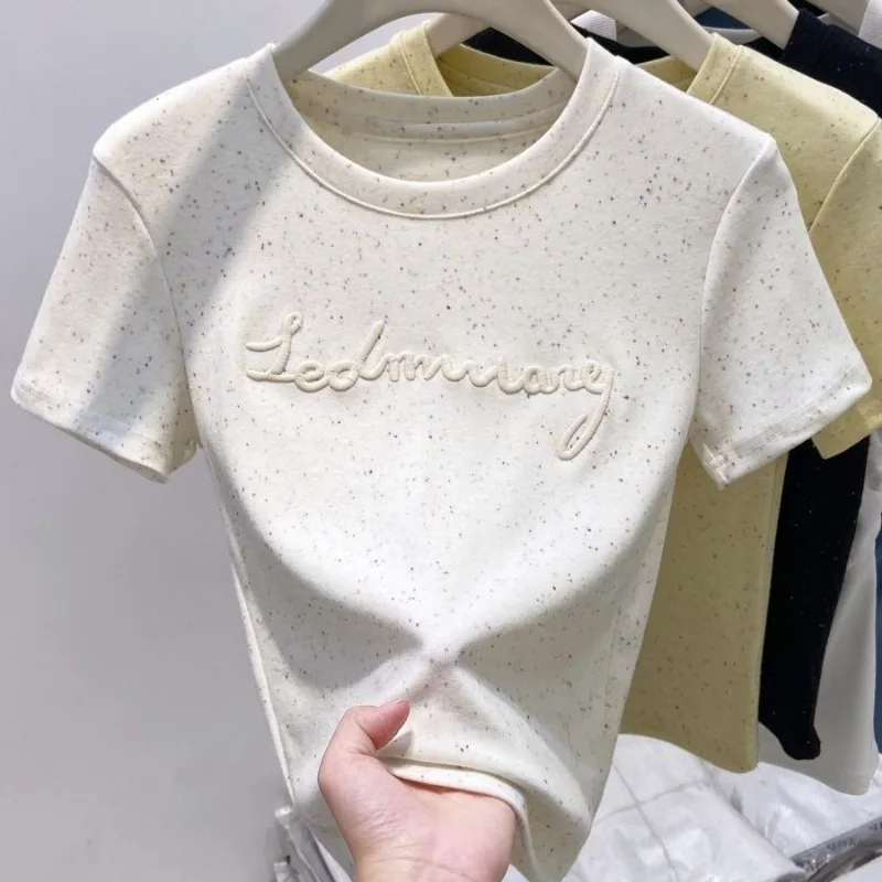 

2025 Summer New T-shirts for Women Elegant Fashion Short Sleeve T-shirt Female Trend Tops Ladies Tees Basic Tops Clothing