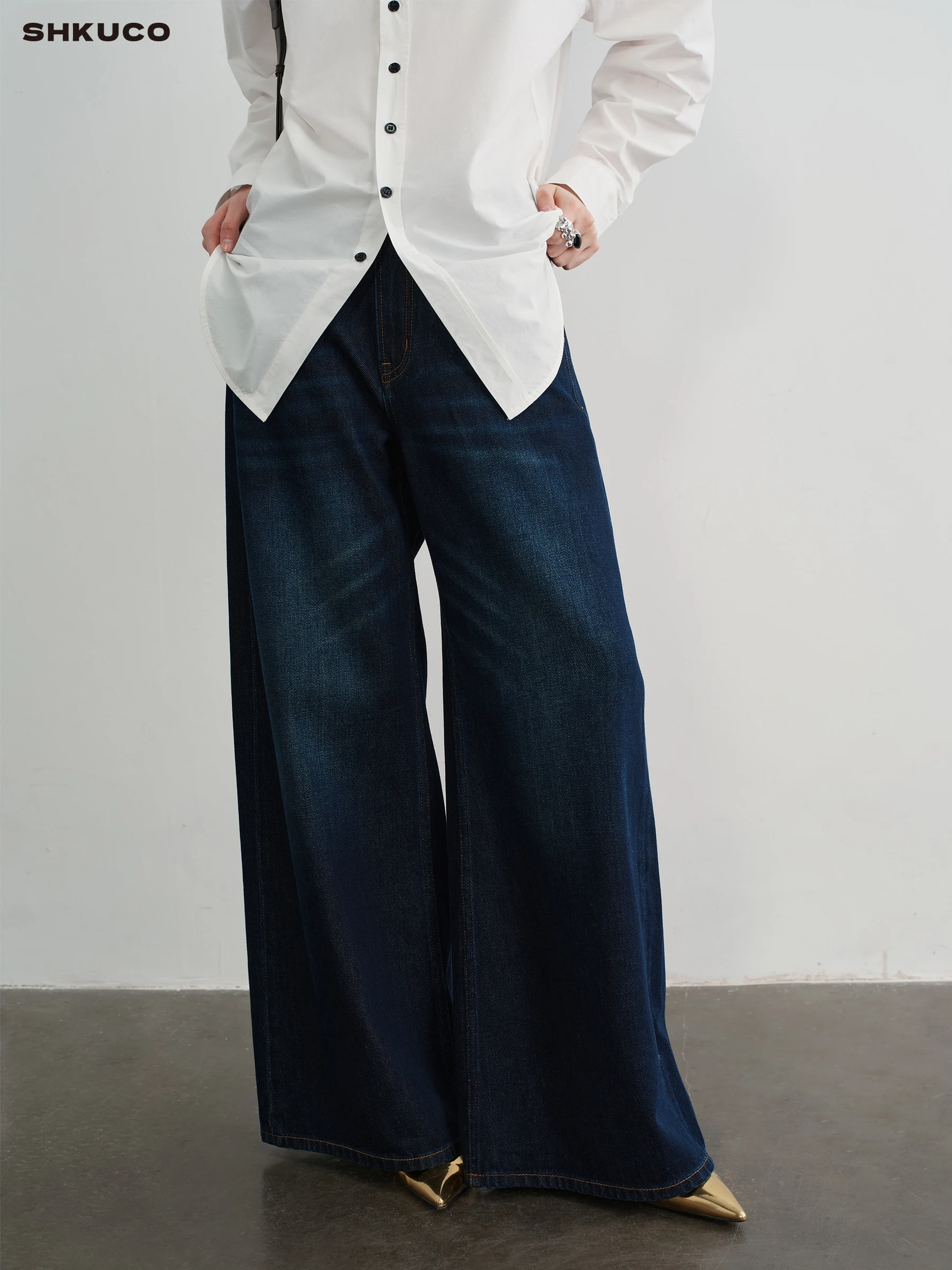 

KUCO Vintage Waed Loose Wide Leg Soft Denim Jeans Women's Comfortable Loose Fit Cotton Bootcut Jeans