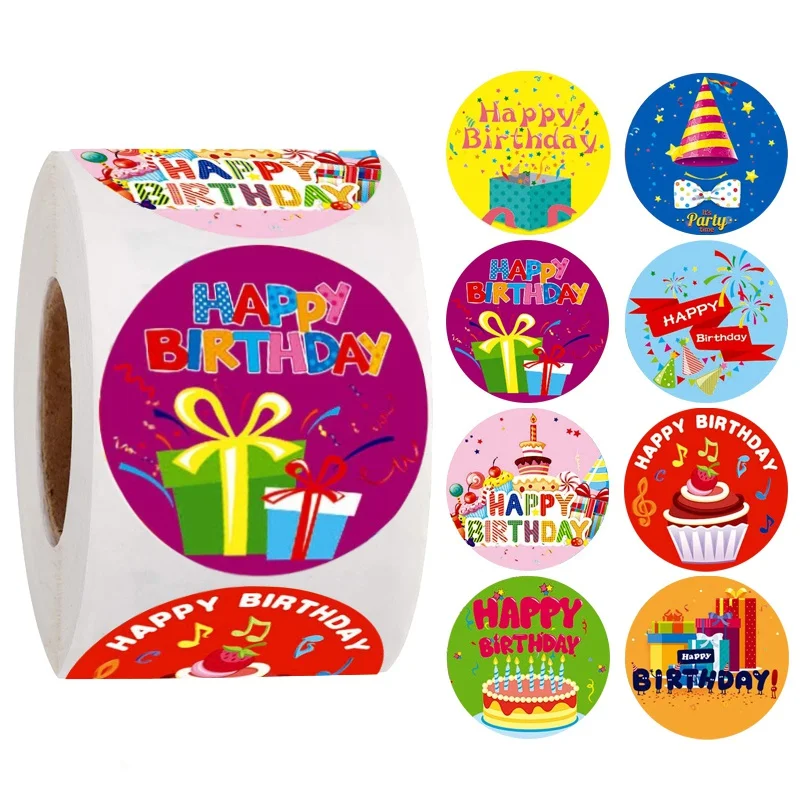 Happy Birthday stickers Gift packaging Sealing Label DIY Party decoration Self-adhestive Handmade Stationery Sticker