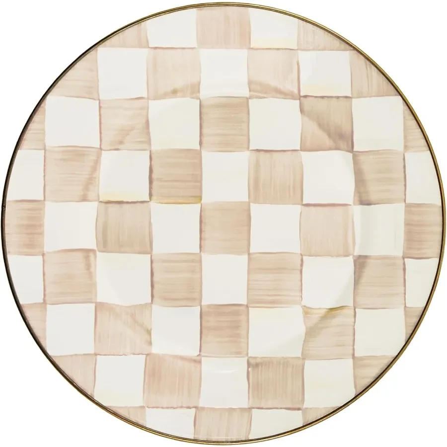 

Enamel Dinner Plate Decorative Dinnerware Plate 10 Inches BrownandWhite Mocha Check