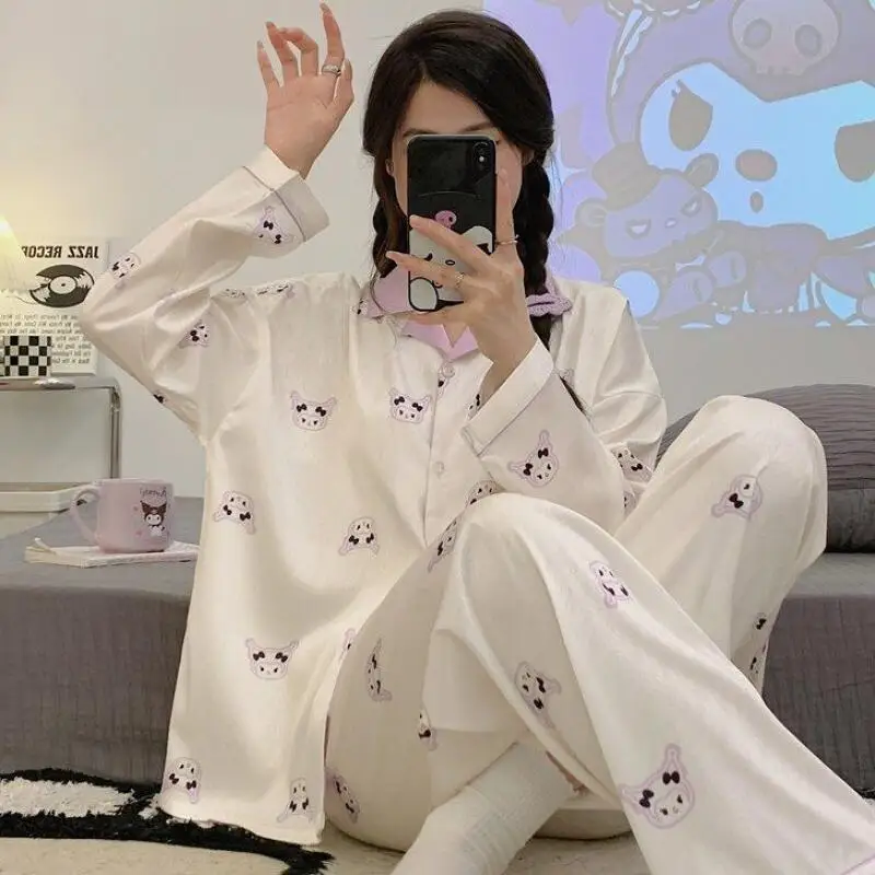 

Универсальные пижамы Sanrio Kuromi, новый стиль, с длинными рукавами, милые модные брюки с героями мультфильмов, домашняя одежда на весну и осень, хит продаж