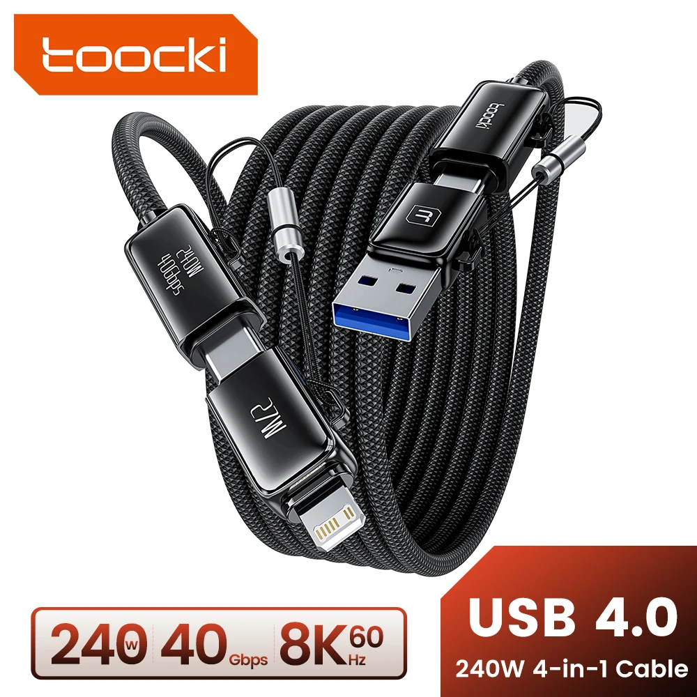 

Toocki 240W 4-in-1 USB Cable PD3.1 Fast Charging 8K@60Hz 40Gbps USB C TO C TO Lighting Cable For iPhone 17 16 15 Samsung Macbook
