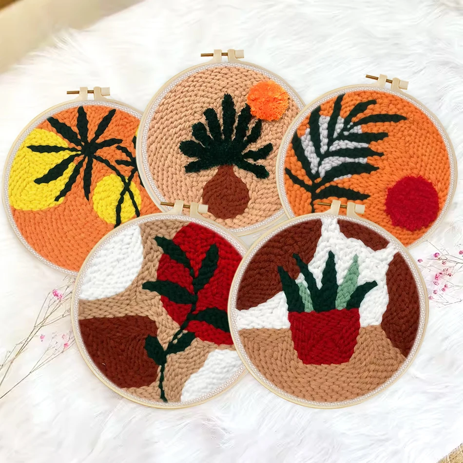 

Diy Punch Needle Embroidery Starter Kits For Beginner Leaves Pattern Funny Easy Yarn Painting Arts DIY Needlework Set Sewing Kit