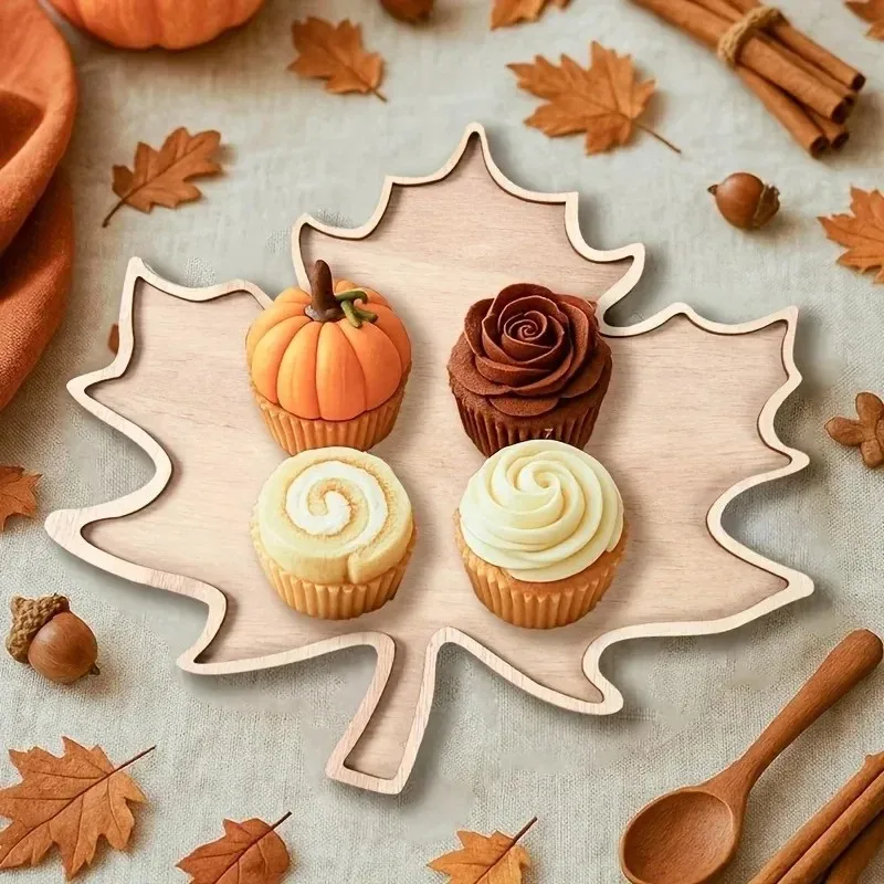 wooden tray shaped like maple leaf autumn harvest celebrations cookie serving plates for thanksgiving gatherings cake decor