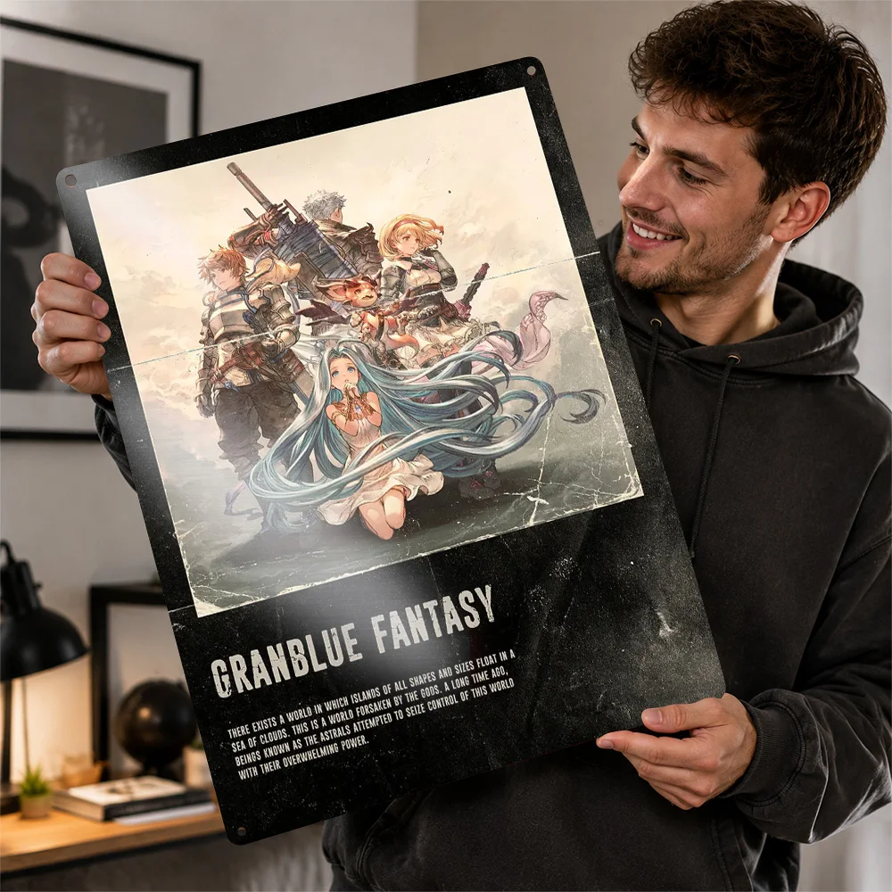 Granblue Fantasy Personalized 3D Textured Metal Poster Wall Art Vintage Tin Signs for Living Room Decoration Items Office Decor