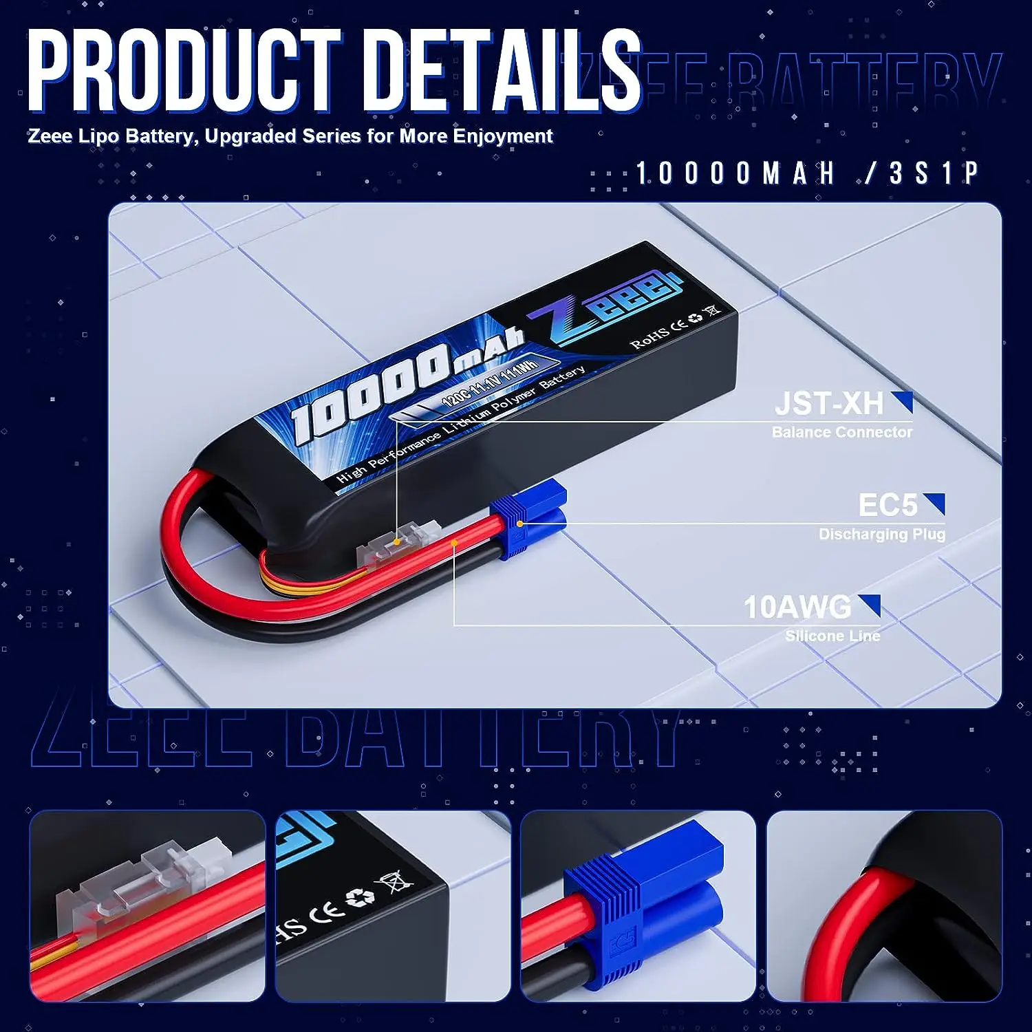 2pcs Zeee 3S 10000mAh Lipo Battery 11.1V 120C Softcase with EC5 Plug for RC Car Tank Trucky Train RC Model Parts Racing Hobby