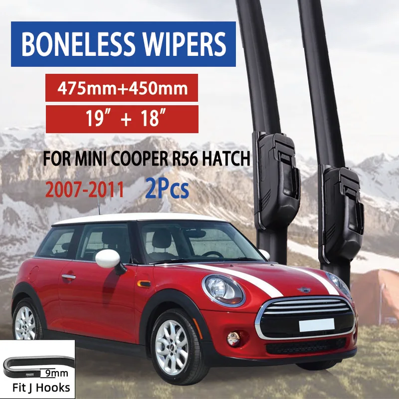 For MINI Cooper R56 Hatch 2007-2011 Car Wiper U-type Soft Rubber Boneless Wiper HD Quiet Durable Automotive Wiper 19