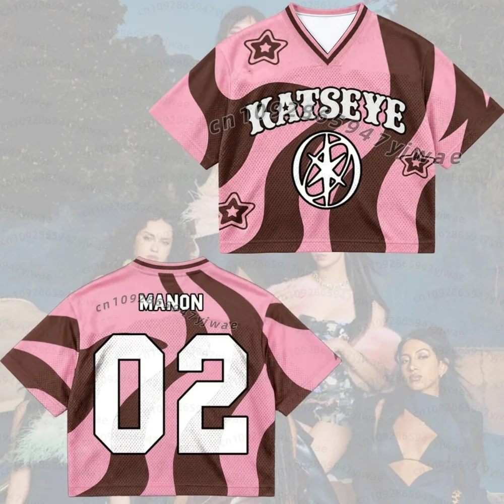 2026 KATSEYE The Wildworld Tour Candy Pink Brown Swirl Wavy Mixed Mesh Jersey Fan Gifts  children women T-shirt