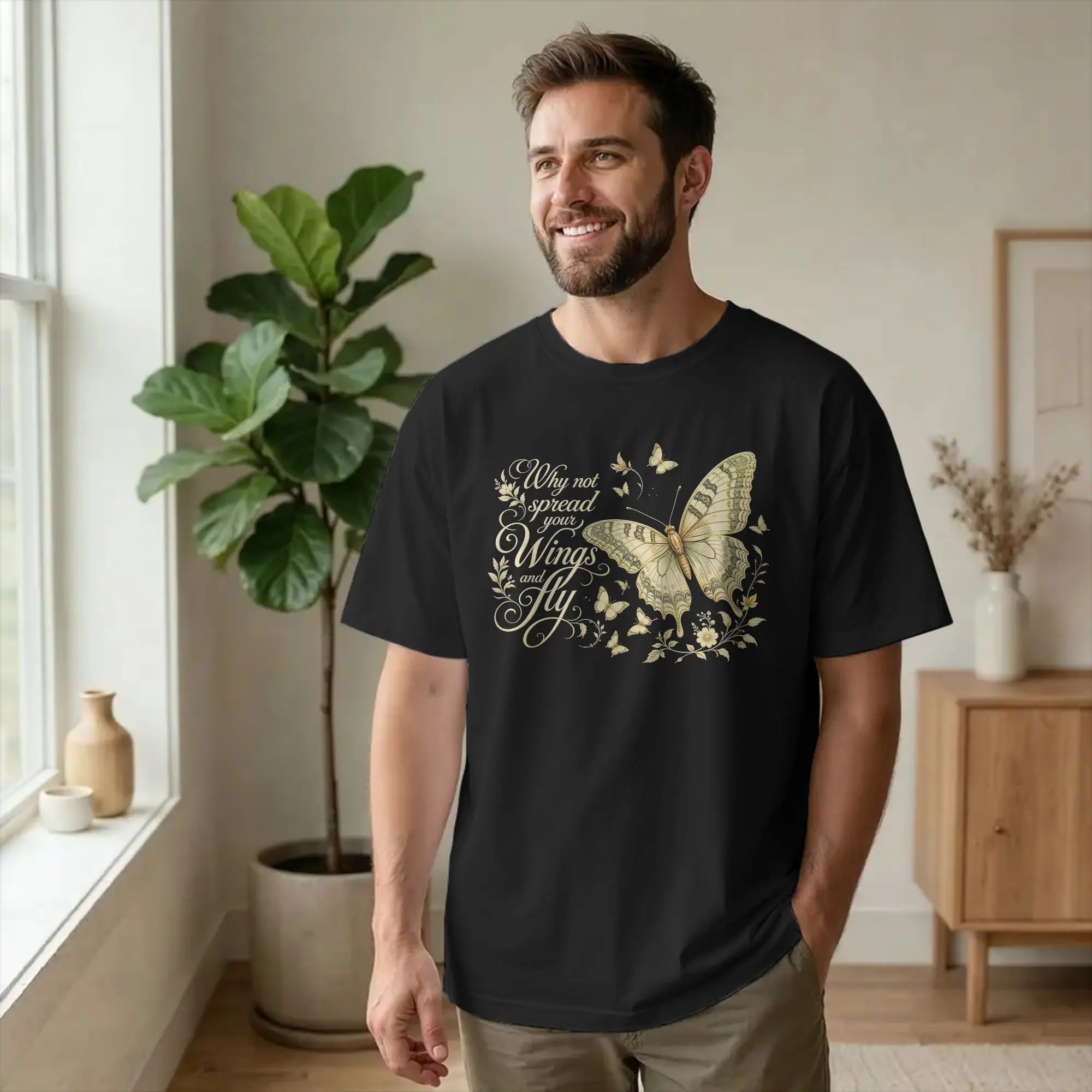 Men T-Shirt Why Not Spread Your Wings And Fly Vintage Butterfly Cotton Tee Shirt Short Sleeve Hilary Duff T Shirt O Neck