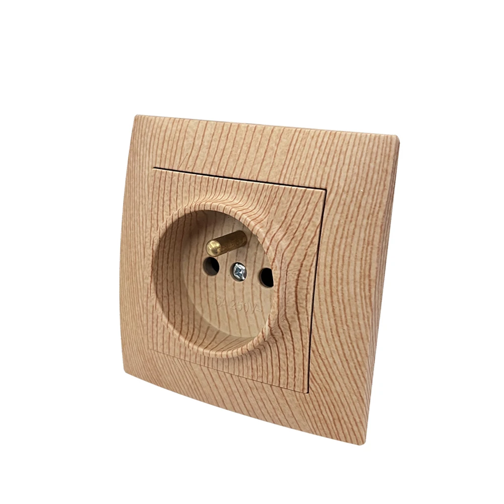 WESA Wood Power Socket France Standard Electrical Outlet Standard Ground Wall Socket Embedded Plug Flame Retardant Plastic Panel