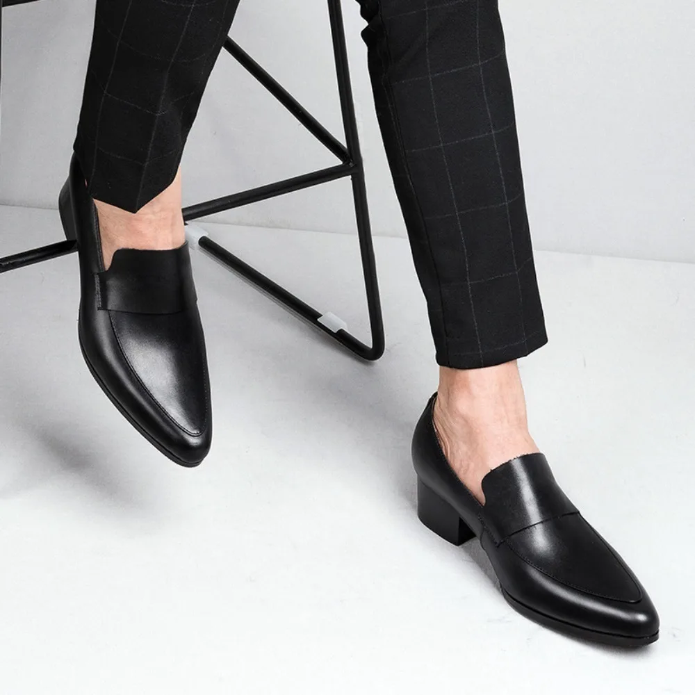 2027 New Men's Elevating Dress Shoes British Style Pointed-Toe Cowhide Leather Soft White Oxfords Formal Business Footwear