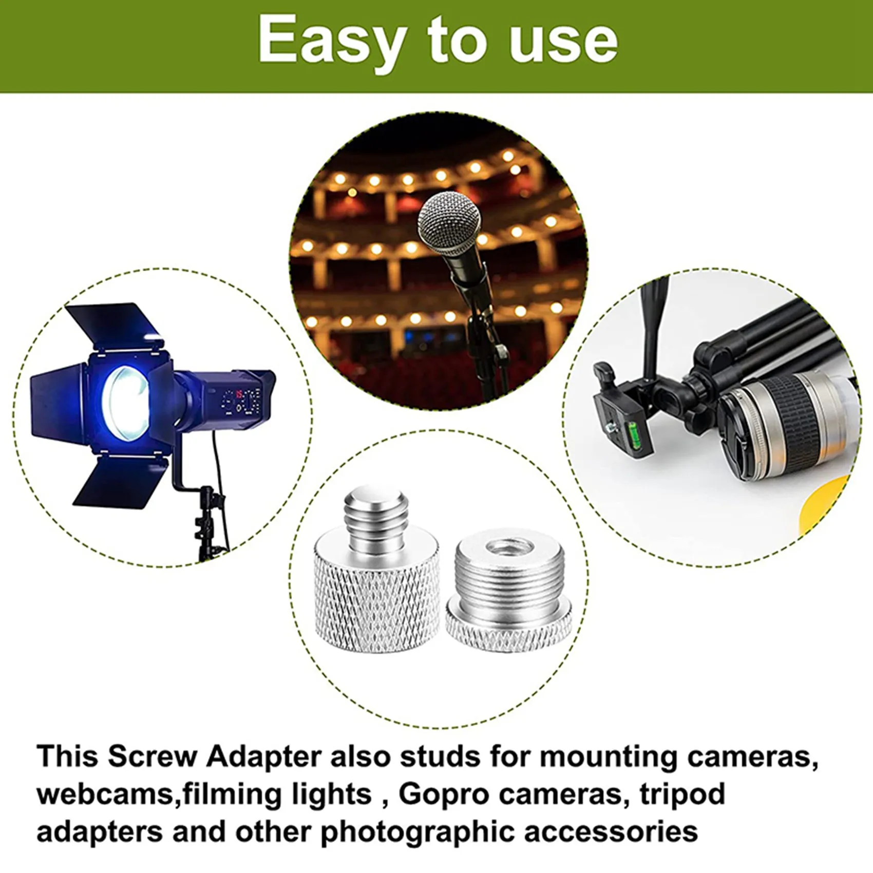 6個のmicネジアダプターセット5/8メス3/8男性と3/8メス5/8オスねじアダプター糸マイクスタンド