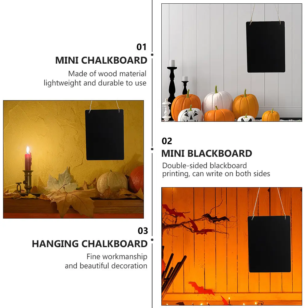 

2Pcs Mini Wooden Blackboard Sign Double Sided Writing Board with Lanyard for Wall Door Window Decoration Graffiti Notification