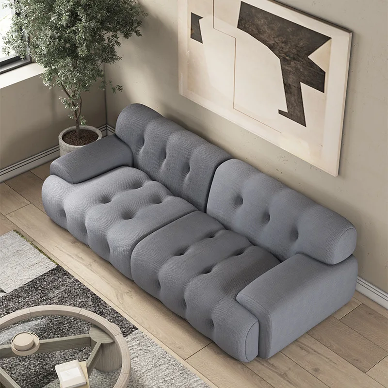 Wabi Sand Wind Fabric Sofa Living Room Small Apartment Three-person Lamb Fleece Cream Wind Nordic Simple