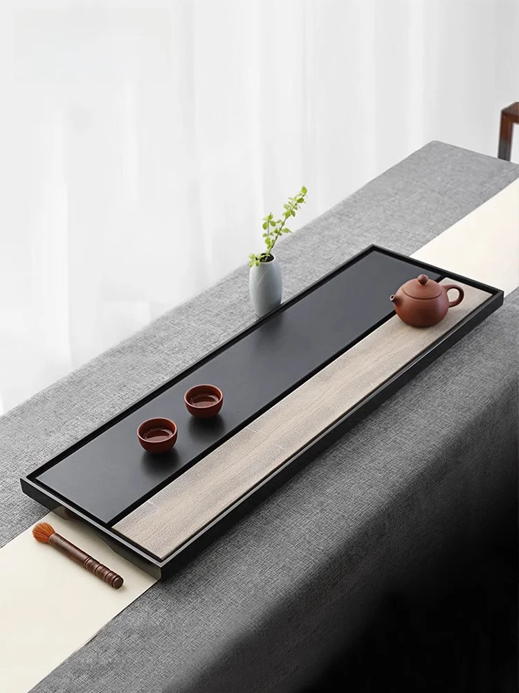 

l Whole Blo Bla Jade Stone Tea Tray Chinese Sle Simple Home Office Drainage Tea Set Tray Wood ain Pattern