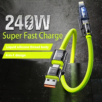 240W Silicone 4-in-1 Fast Charging Cable for IPhone 16 15 14 13 12 11 Pro Max for Samsung S25 S24 S23 for LG for Moto G Oppo