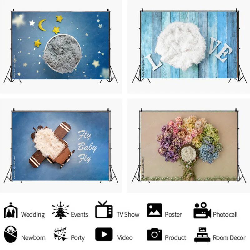 SHENGYONGBAO Newborn Backdrop Floral Swing Birthday Artistic Background Basket Stars Baby Studio Photography Background ZZ-11