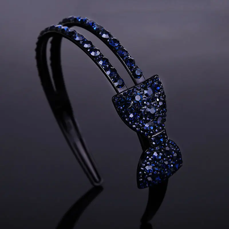 New Fashion Boutique Luxury Sweet Bow Wide Side Headband All-match Rhinestones Hairband for Woman Girls Hair Accessories