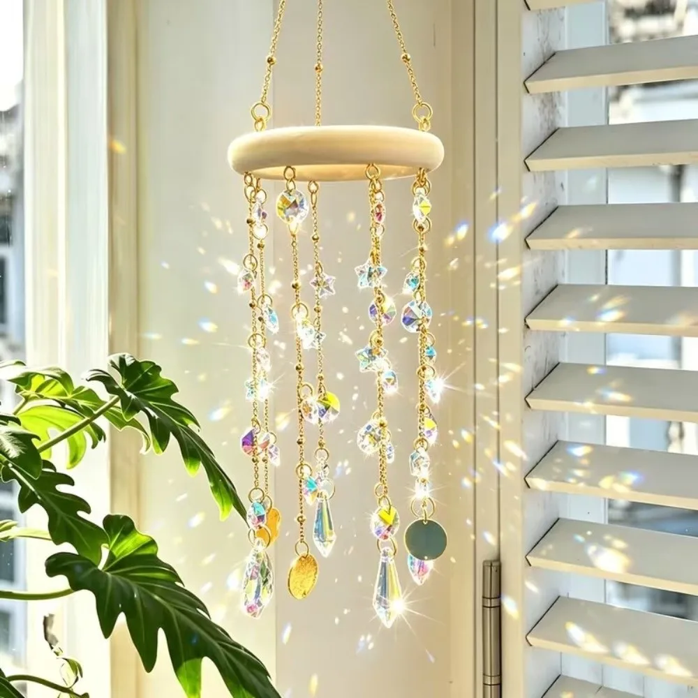 Exquisite Craft Hanging Crystal Sun Catcher Exquisite Light Refraction Window Hanging Decor Retro Dreamy Wind Chime Window Decor