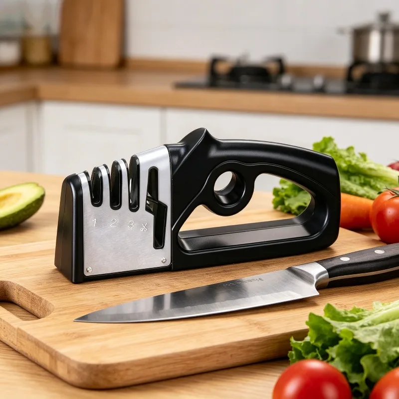 4-in-1 Quick Sharpener Multifunctional Portable Non-slip Base Sharpener 4-stage Sharpener Household Kitchen Gadgets Accessories