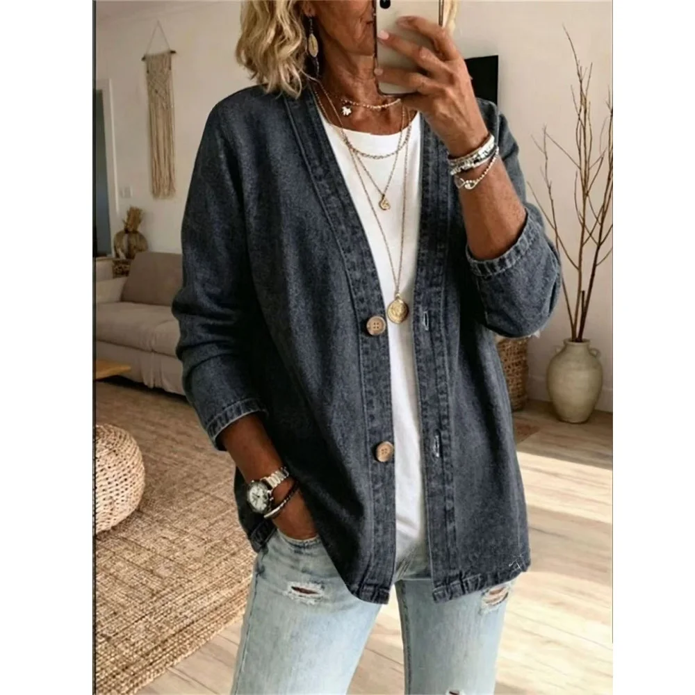 Women Spring Autumn Denim Cardigans Jackets Ladies Long Sleeve Single Breasted Casual Jean Coats view 5