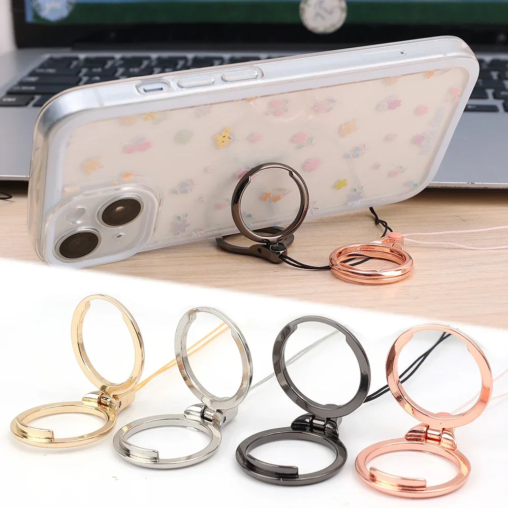 Universele Mobiele Telefoon Ring Bandjes Metalen Telefoon Vinger Ring Grip Houder Kickstand Met Ketting Lanyard Voor Iphone Samsung Xiaomi