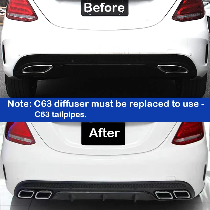 For 2015 to 2018 Mercedes-Benz C-Class W205 C180 C200 C 260 C300 Exhaust Pipe Upgrade C63 Quad Square Muffler Tip Tailpipe