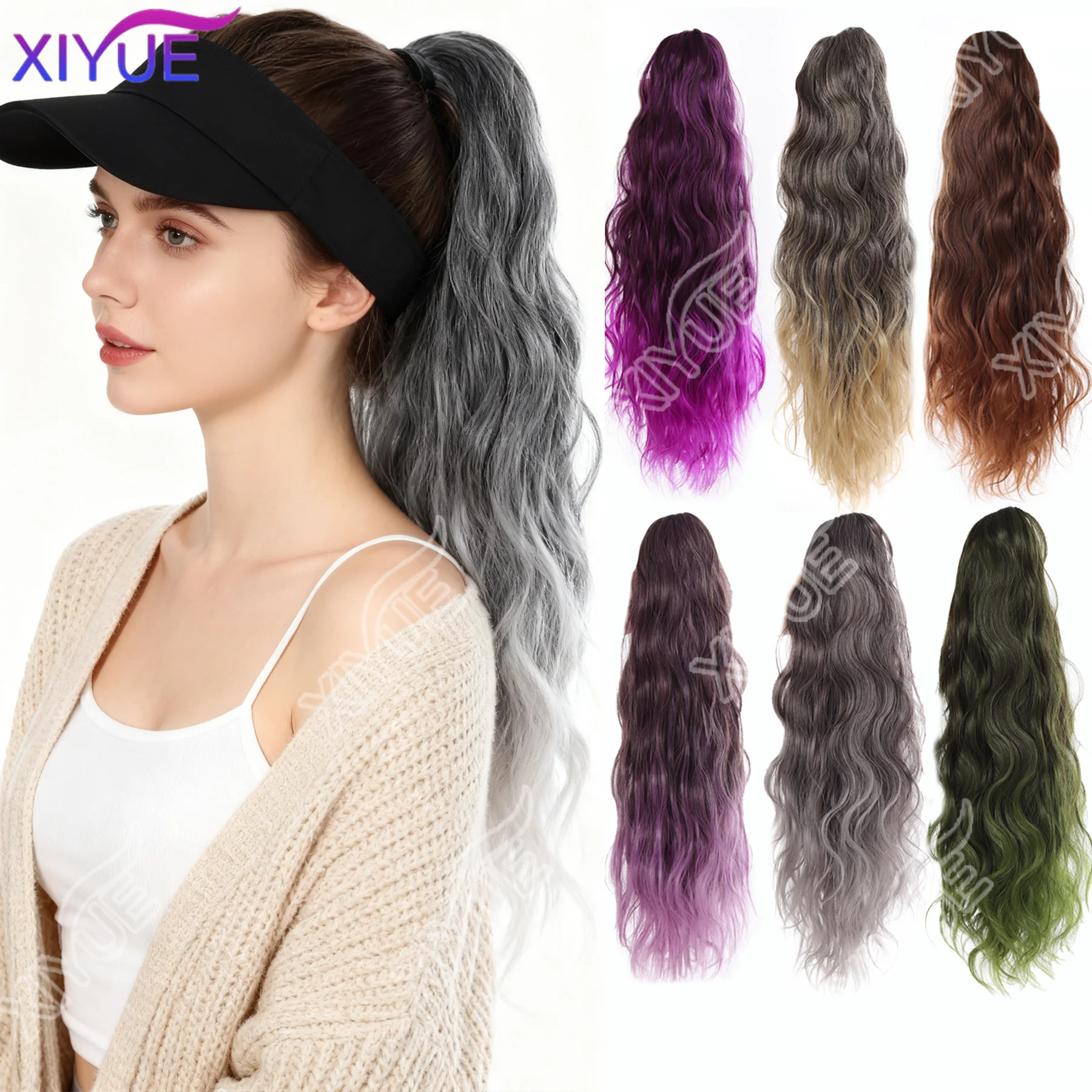 XIYUE European and American Women's Dopamine Purple Synthetic High-Temperature Hair Ponytail Wig Braid Hair Accessories