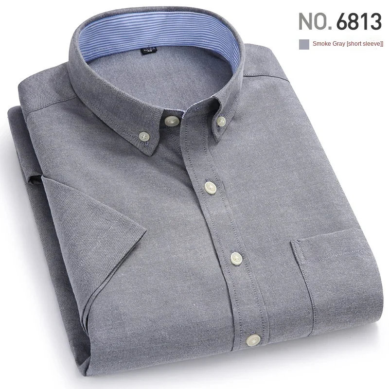 New Oxford short-sleeved shirt in summer Young Korean version of solid color business casual embroidery student men's shirt